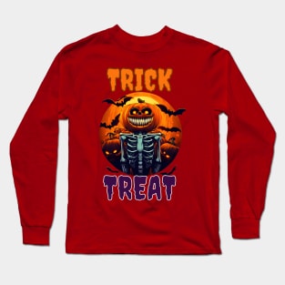 Trick Or Treat pumpkin head skeleton halloween Long Sleeve T-Shirt